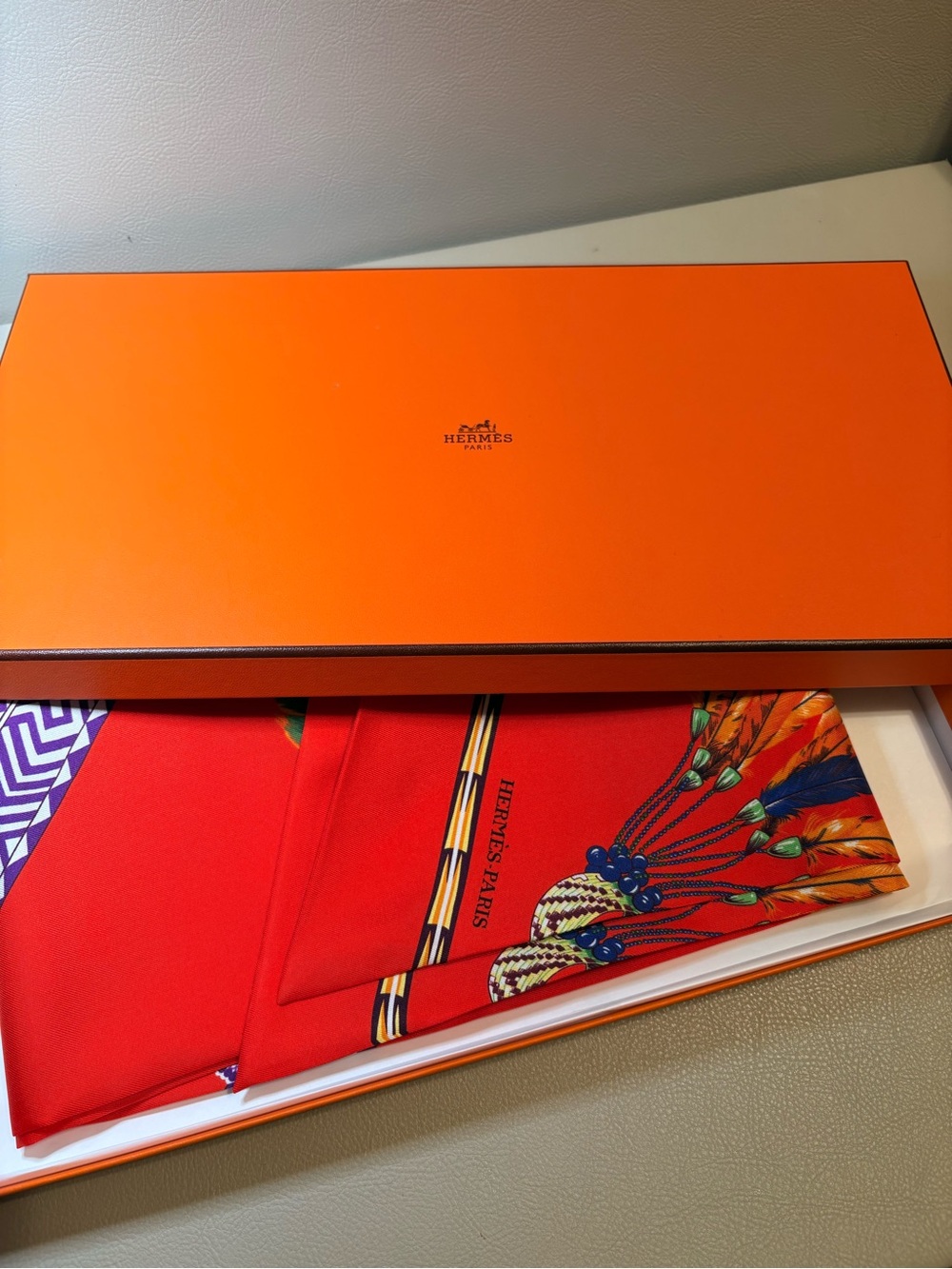 Hermès Brazil Maxi Twilly Silk Scarf with Box – 8” x 85”